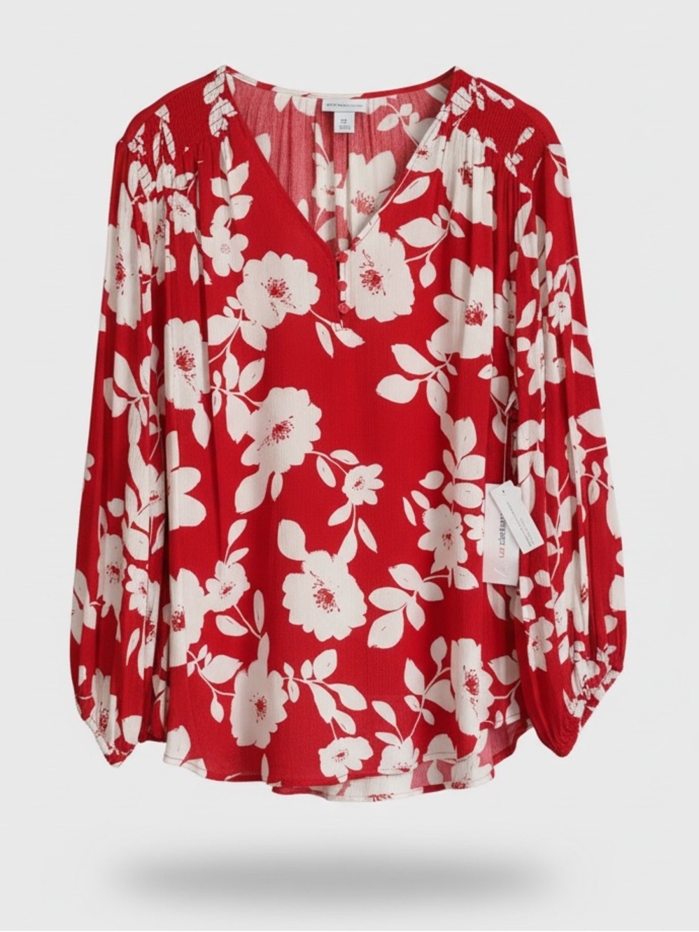Liz Claiborne NWT Red Floral Button Front Long Sleeve Boho Vacation Top XXL